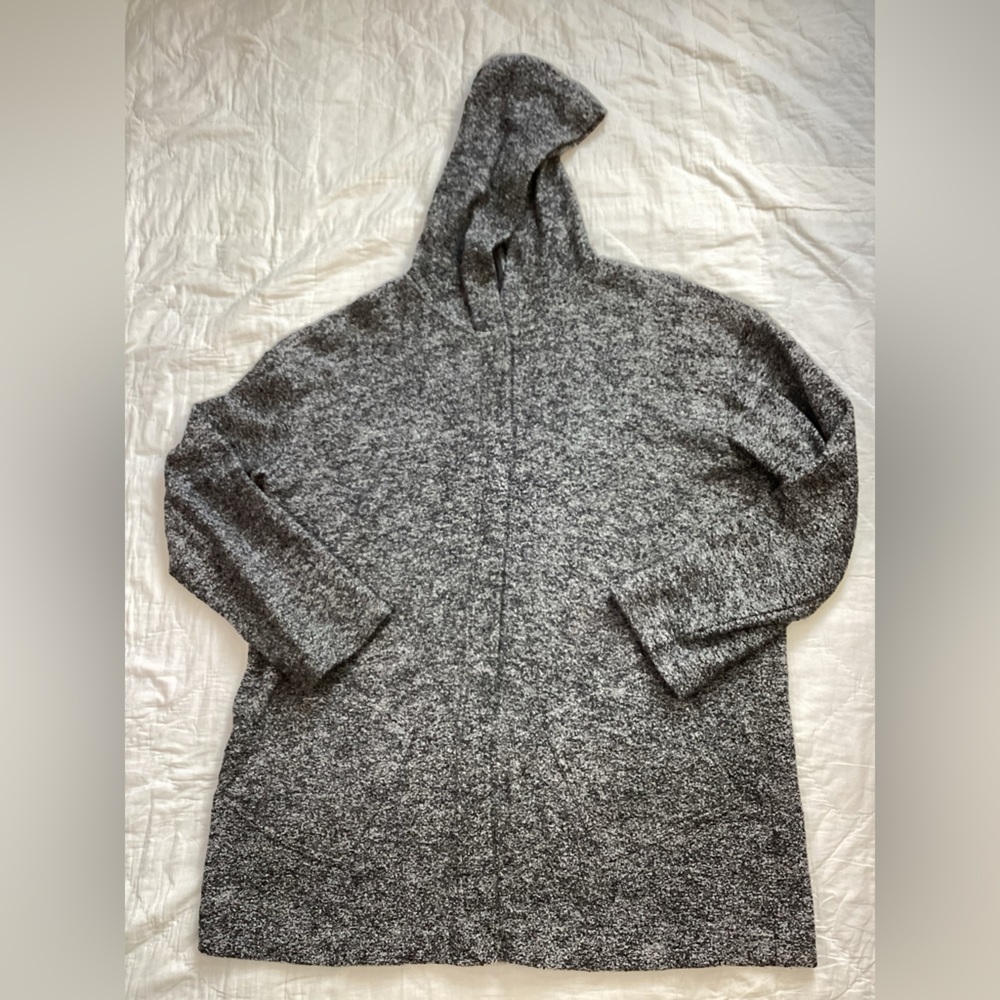 J.Jill PureJill Black Marl Wool Blend Hooded‎ Sweater Jacket Medium